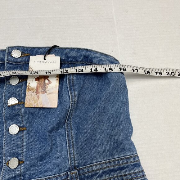 Sincerely Jules Y2K Dress Womens L Denim Strapless Cropped Wide Leg Smocked - Picture 9 of 14